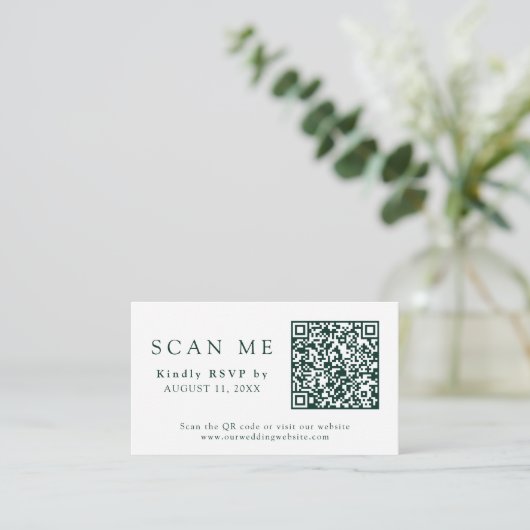 Carte D'accompagnement QR Code Site Mariage Emerald Green Wedding RSVP (Debout devant)