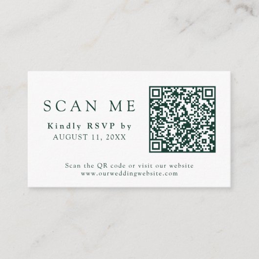 Carte D'accompagnement QR Code Site Mariage Emerald Green Wedding RSVP (Devant)