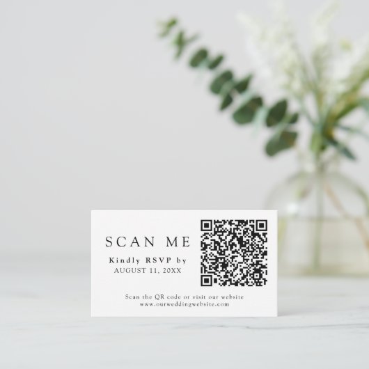 Carte D'accompagnement QR Code & Site Mariage Noir Mariage RSVP (Debout devant)