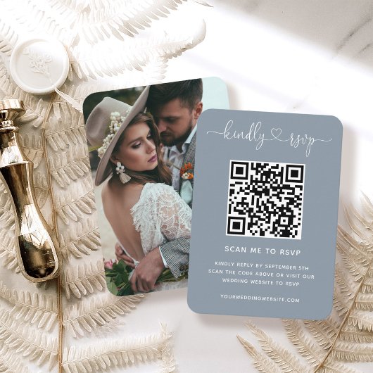 Carte D'accompagnement QR Code Site Mariage RSVP Dusty Blue Photo