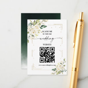 Carte D'accompagnement QR Code Site Mariage White Floral Gold Enclosu