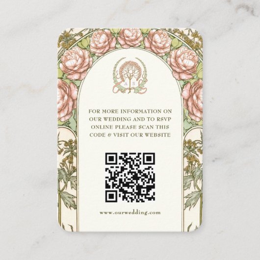 Carte D'accompagnement QR Code Site Web Mariage Info Boîtier Art Nouveau (Devant)