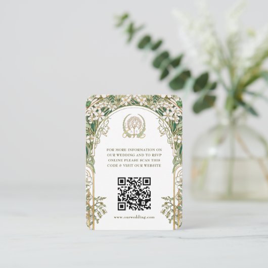 Carte D'accompagnement QR Code Site Web Mariage Info Boîtier Art Nouveau (Debout devant)