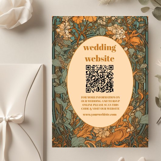 Carte D'accompagnement qr code Terracotta Floral Art Nouveau Mariage
