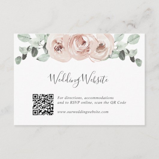 Carte D'accompagnement QR Code Website Floral Greenery Dusty Rose Mariage (Devant)