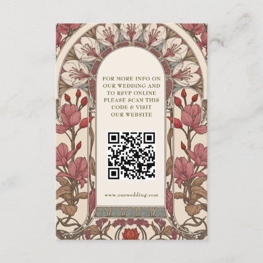 Carte D'accompagnement QR Code Wedding Website Info Art Nouveau (Devant)