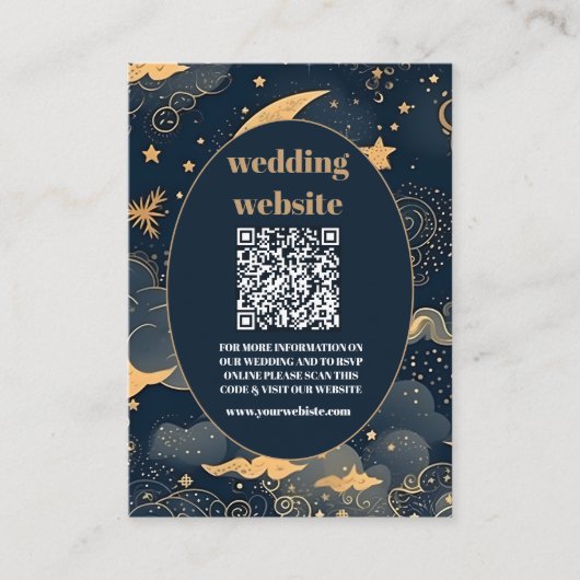 Carte D'accompagnement qr codeMariage céleste d'or bleu nuit (Devant)