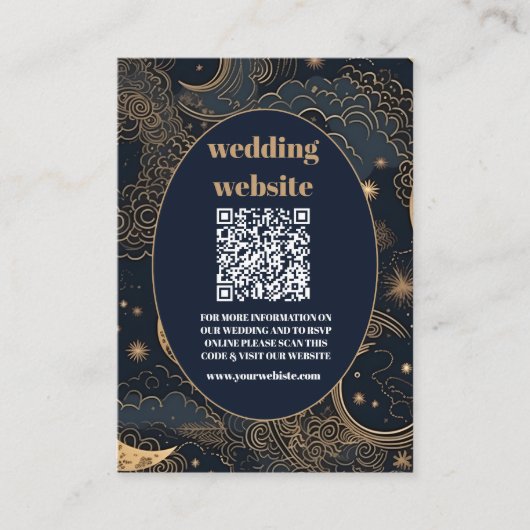 Carte D'accompagnement qr codeMariage céleste d'or bleu nuit (Devant)