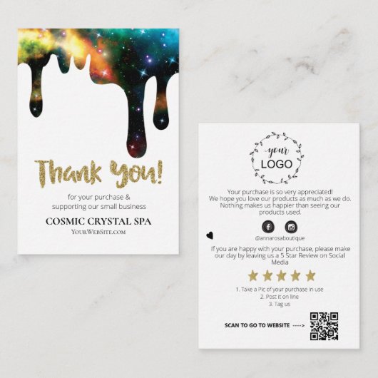 Carte D'accompagnement *~* QR. COSMIC DRIP MERCI LOGO Review AP8 (Devant / Derrière)