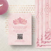 Carte D'accompagnement Quinceanera Couronne rose Tiara QR RSVP