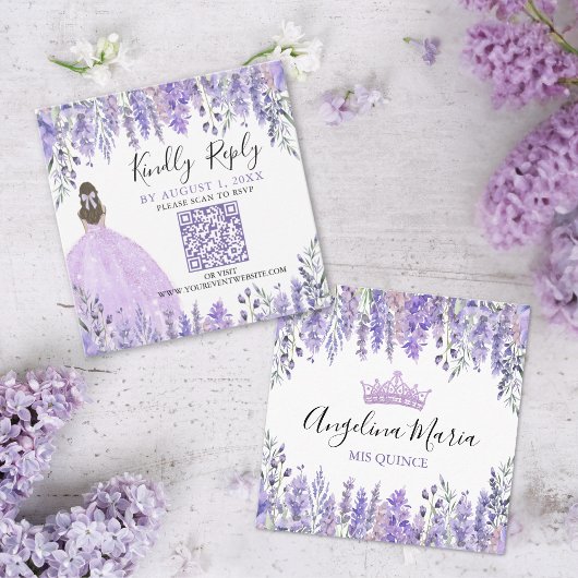 Carte D'accompagnement Quinceanera Florale de lavande violette Code QR RS