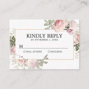 Carte D'accompagnement Quinceanera florale rose pâle RSVP