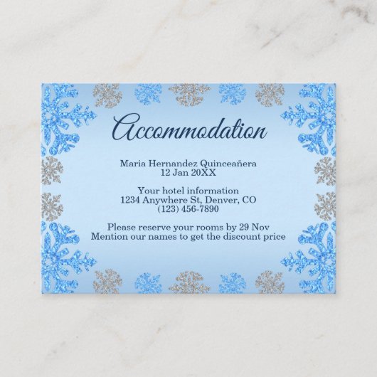Carte D'accompagnement Quinceañera Ice Blue Silver Winter Snowflake (Devant)