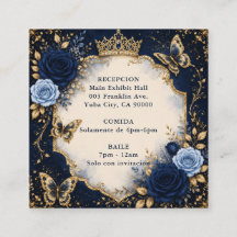 Quinceañera Papillon Floral Or Navy