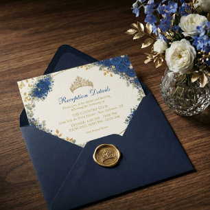 Carte D'accompagnement Quinceañera papillons dorés bleu royal 