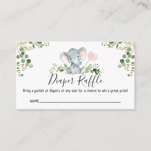 Carte D'accompagnement Raffin à couche de Baby shower d'éléphant rose (Devant)