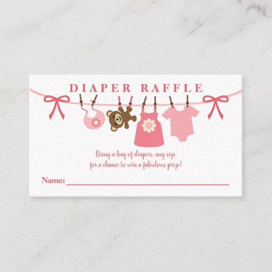 Carte D'accompagnement Raffle Baby shower de couche de linge rose (Devant)