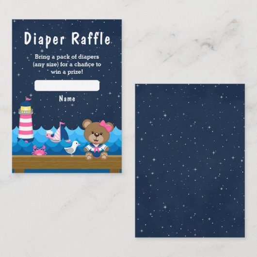 Carte D'accompagnement Raffle de couche marine et rose d'ours de fille na (Devant / Derrière)