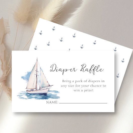 Carte D'accompagnement Raffle de couches | Baby shower Bateau à voile