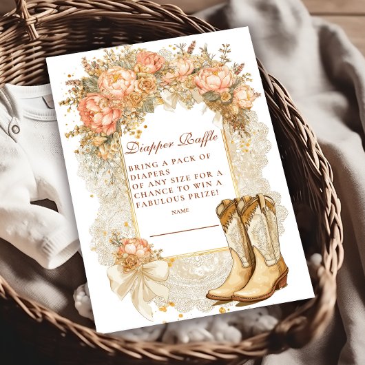 Carte D'accompagnement Raffle de Diapper Boots Rustic Country Peony