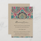 CARTE D'ACCOMPAGNEMENT RAFT BOHO TRIBAL IKAT PINK RÉCEPTION TURQUOISE DE (Devant / Derrière)