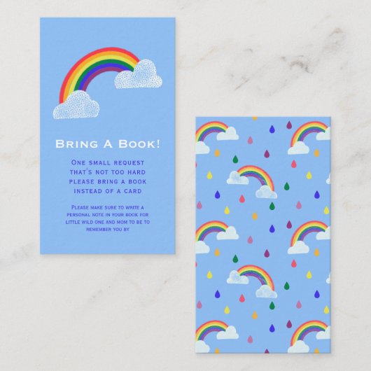 Carte D'accompagnement Rainbow Raindrops Baby shower Book Request Enclosu (Devant / Derrière)