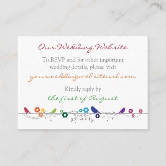 Carte D'accompagnement Rainbow Theme Birds Fleurs Site Mariage Insérer (Devant)