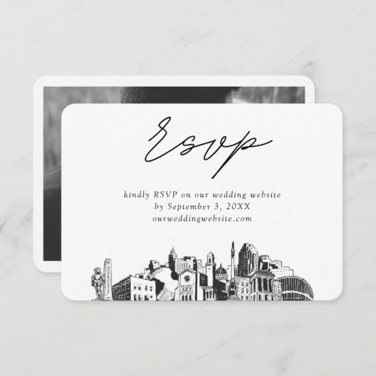 Carte D'accompagnement Raleigh Mariage Minimaliste Esquisse RSVP (Devant / Derrière)