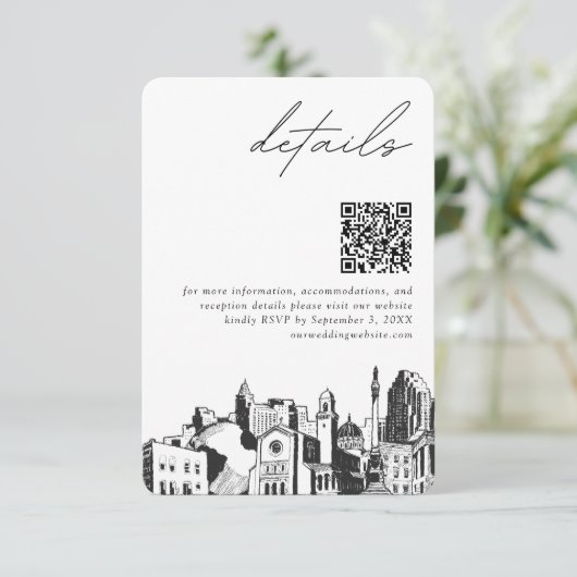 Carte D'accompagnement Raleigh Mariage moderne Détails QR Code (Debout devant)