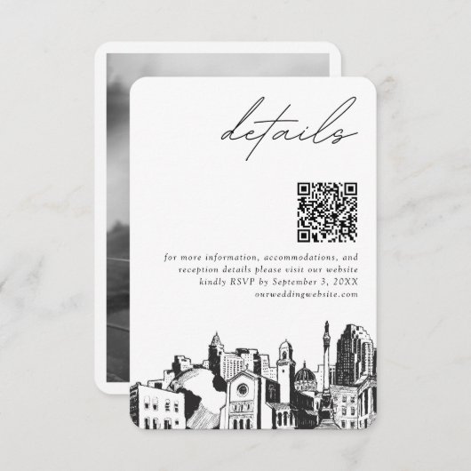 Carte D'accompagnement Raleigh Mariage moderne Détails QR Code (Devant / Derrière)