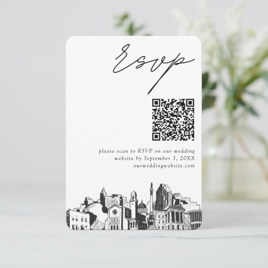 Carte D'accompagnement Raleigh Mariage moderne RSVP QR Code (Debout devant)
