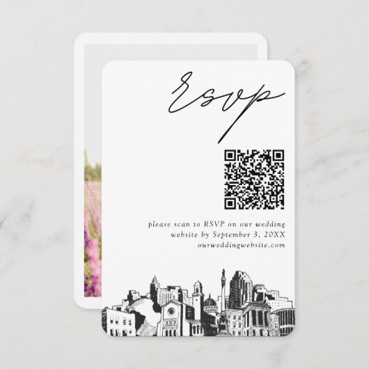 Carte D'accompagnement Raleigh Mariage moderne RSVP QR Code (Devant / Derrière)