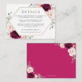 Carte D'accompagnement Raspberry Blush Rose Floral Détails du Mariage (Devant / Derrière)