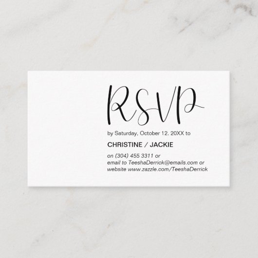 Carte D'accompagnement Réaction RSVP minimale moderne, script noir (Devant)