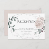Carte D'accompagnement Réception | Aquarelle Dusty Rose Floral Argent (Devant / Derrière)