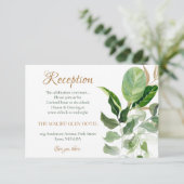 Carte D'accompagnement Réception aux feuilles de Monstera dorées et verte (Debout devant)