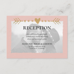 Carte D'accompagnement Réception Blush Modern Photo Gold Hearts