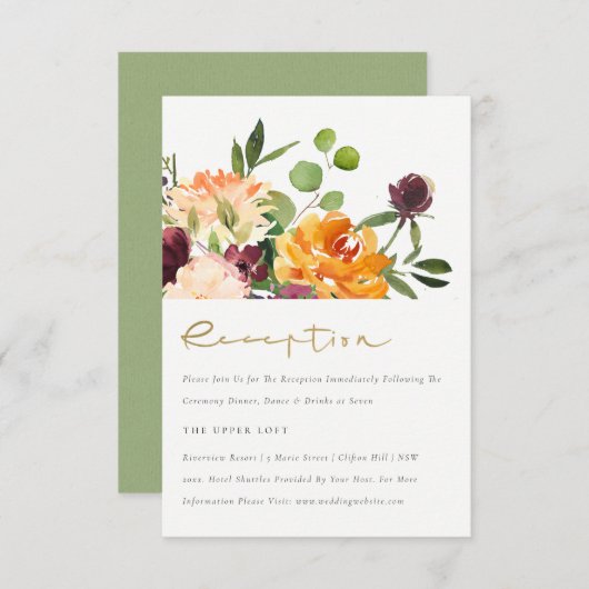 Carte D'accompagnement Réception Boho Blush Jaune Orange Floral Bunal Bun (Devant / Derrière)