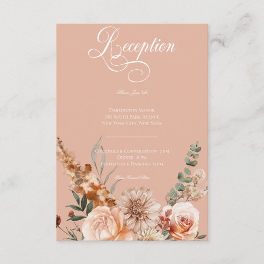 Carte D'accompagnement Réception Boho Peach & Rust Floral Peach Blush (Devant)