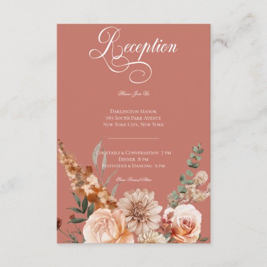 Carte D'accompagnement Réception Boho Peach & Rust Floral Rust (Devant)