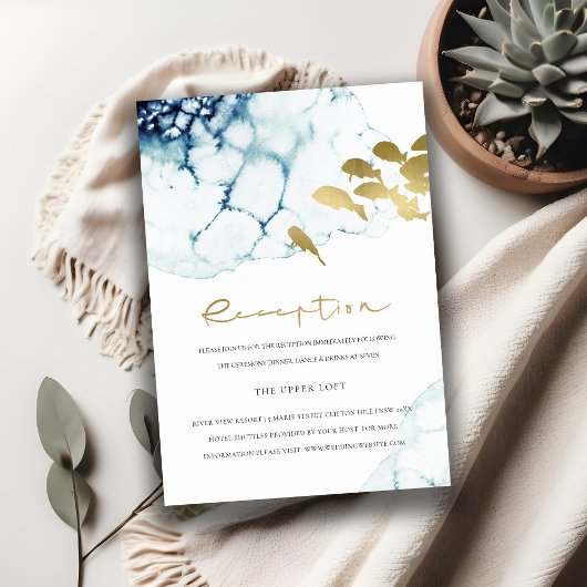 CARTE D'ACCOMPAGNEMENT RÉCEPTION CHIC GOLD NAVY UNDERWATER FISH WEB FISH