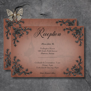 Carte D'accompagnement Réception Coeur Gothique Noir & Rouille Filigree