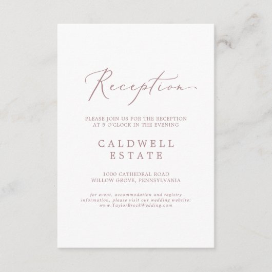 Carte D'accompagnement Réception de calligraphie or Rose délicate (Devant)