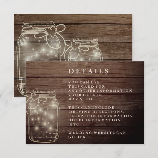 Carte D'accompagnement Réception de campagne en pot Mason en bois rustiqu (Devant / Derrière)