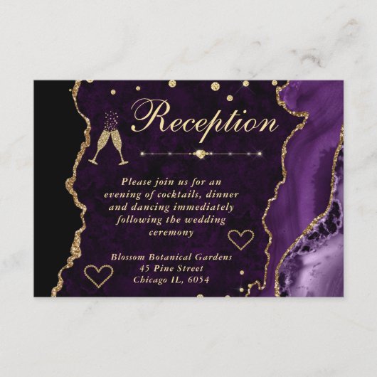 Carte D'accompagnement Réception de Fausse Agate Dorée et Violette (Devant)