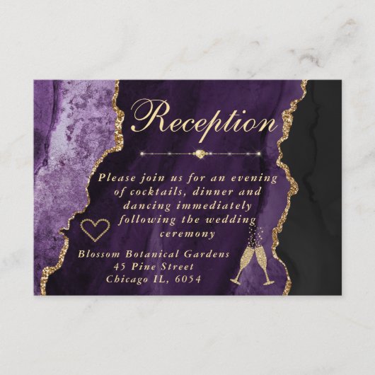 Carte D'accompagnement Réception de fausse agate violette et dorée (Devant)