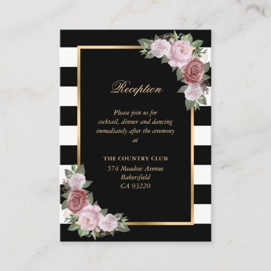 Carte D'accompagnement Reception de Floral Wedding Black White Blush (Devant)