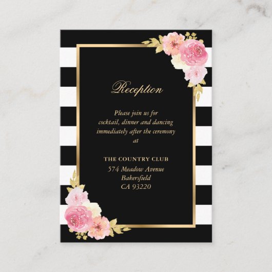 Carte D'accompagnement Reception de Floral Wedding Black White Blush (Devant)