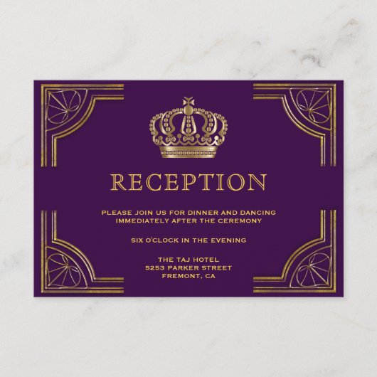 Carte D'accompagnement Réception de la Couronne royale ornée d'or violet (Devant)