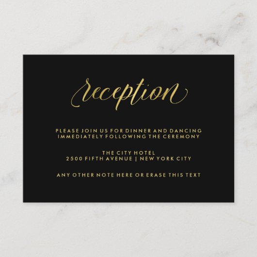 Carte D'accompagnement Réception de mariage à calligraphie dorée fausse e (Devant)